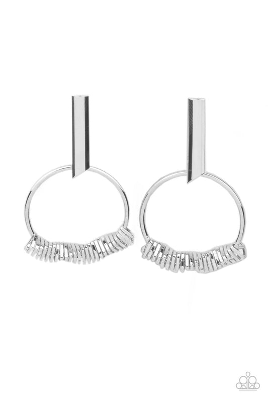 Set Into Motion - Silver Loop/Dainty Silver Triangles Paparazzi Post Earrings