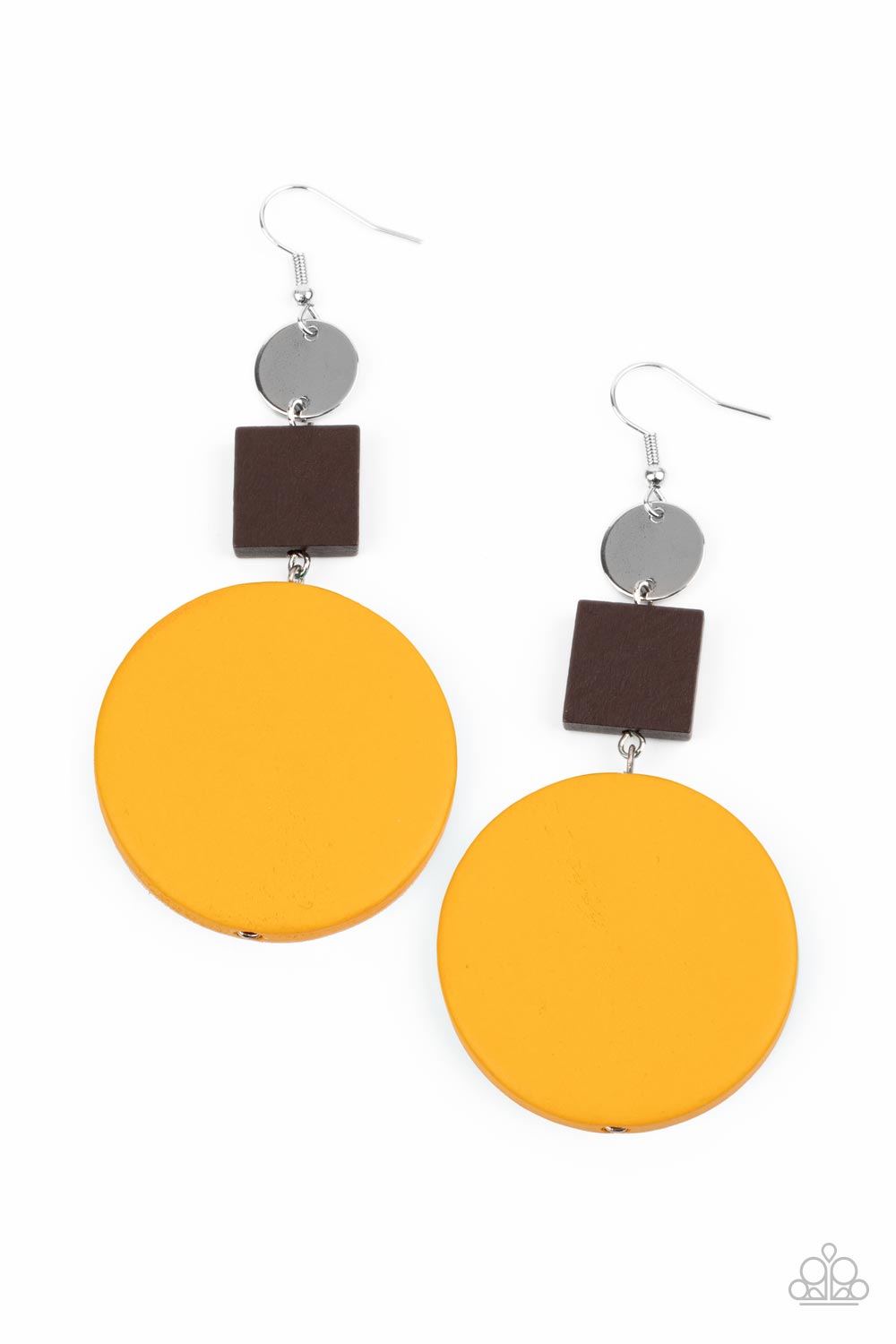 Modern Materials - Yellow Wooden Disc Paparazzi Earrings