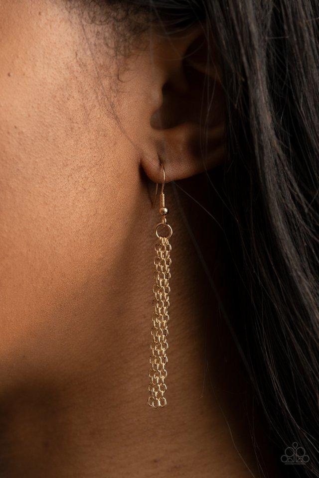 3-D Drama - Gold Bar 3-Dinemsional Geometric Paparazzi Necklace & matching earrings