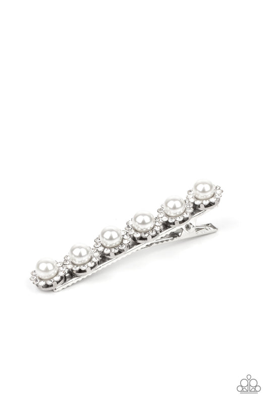 Polished Posh - White Pearl & White Rhinestone Paparazzi Hair Clip