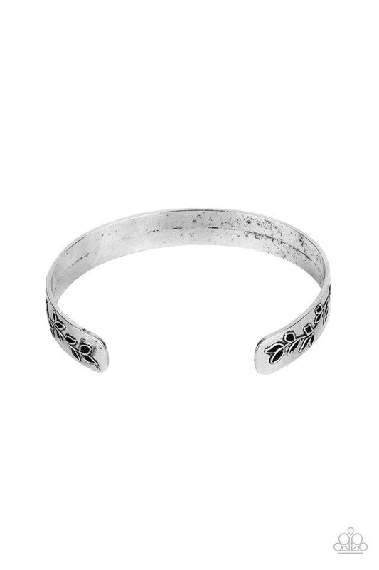 Frond Fable - Silver Embossed Leafy Filigree Paparazzi Cuff Bracelet