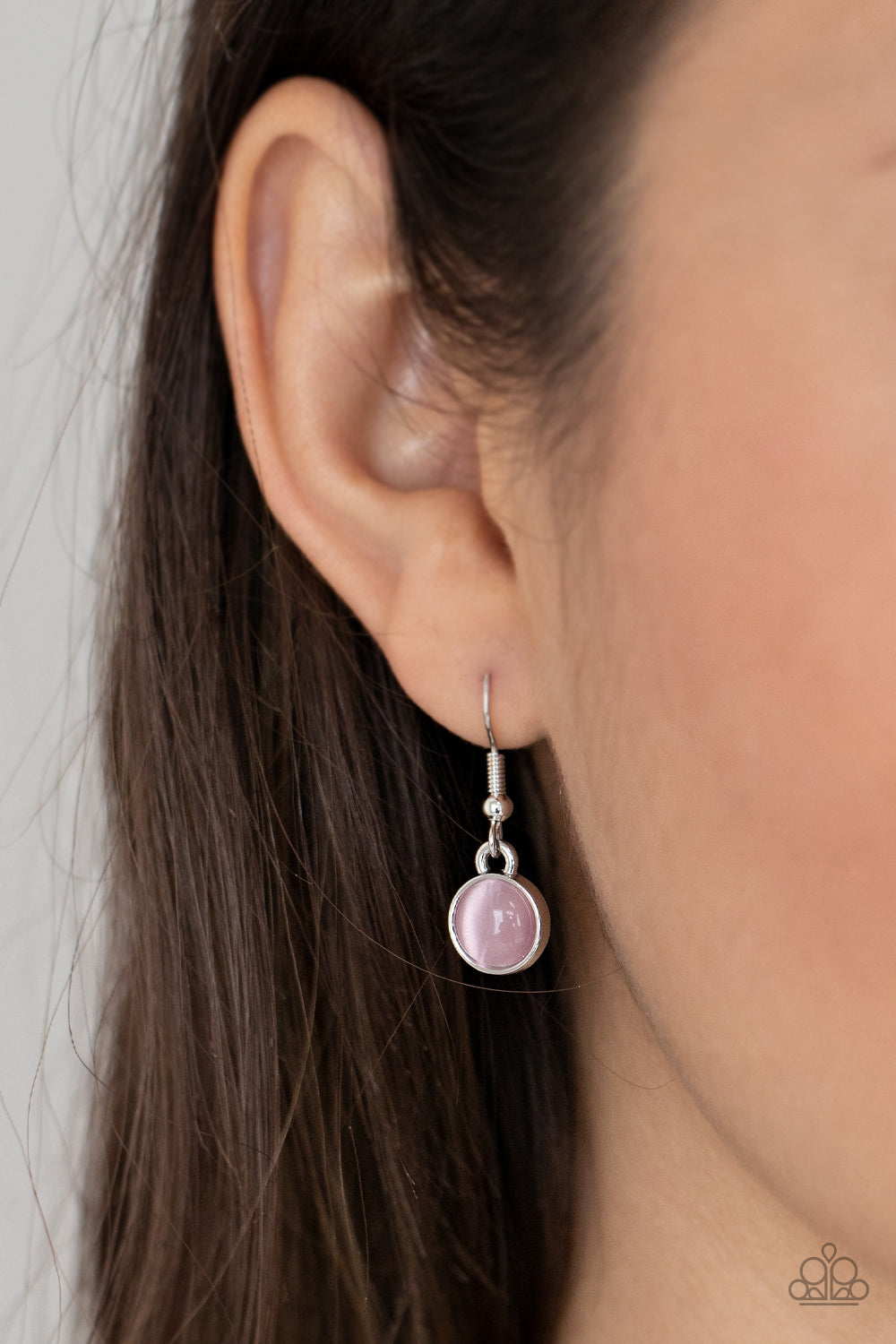 Fairytale Affair - Pink Cat's Eye Stone & White Rhinestone Paparazzi Necklace & matching earrings