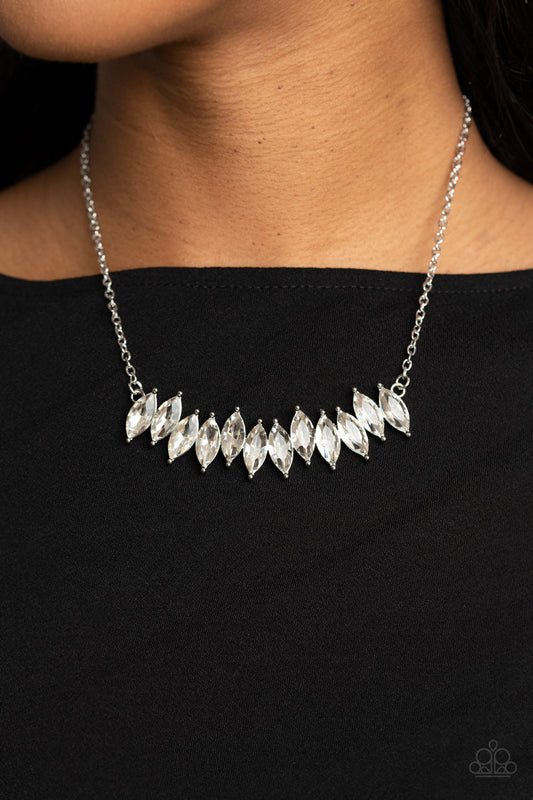 Icy Intensity - White Marquise Cut Rhinestone Collar Paparazzi Necklace & matching earrings
