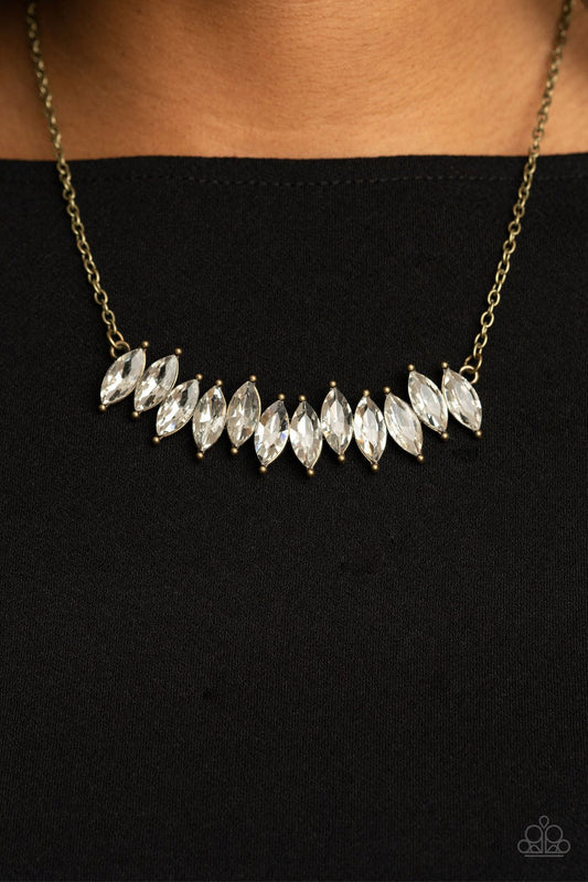 Icy Intensity - Brass Rustic Frame & Marquise Cut White Rhinestone Paparazzi Necklace & matching earrings