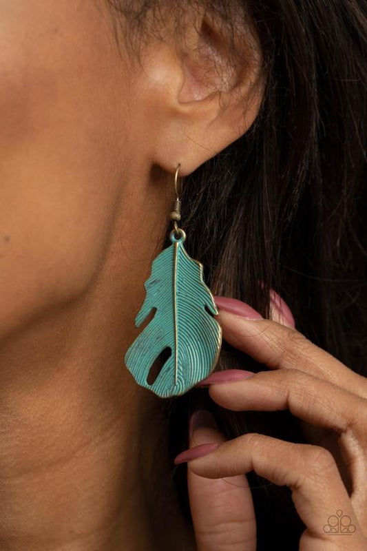 Heads QUILL Roll - Brass Feather/Patina Finish Paparazzi Earrings