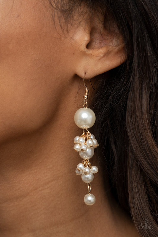 Ageless Applique - Gold/White Pearl Paparazzi Earrings