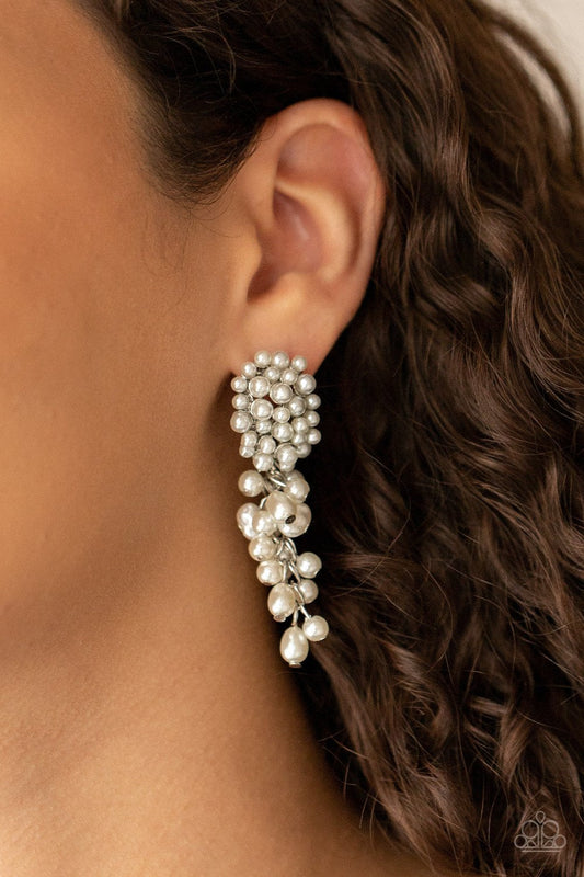 Fabulously Flattering - White Bubbly Pearl Tassel Paparazzi Post Earrings
