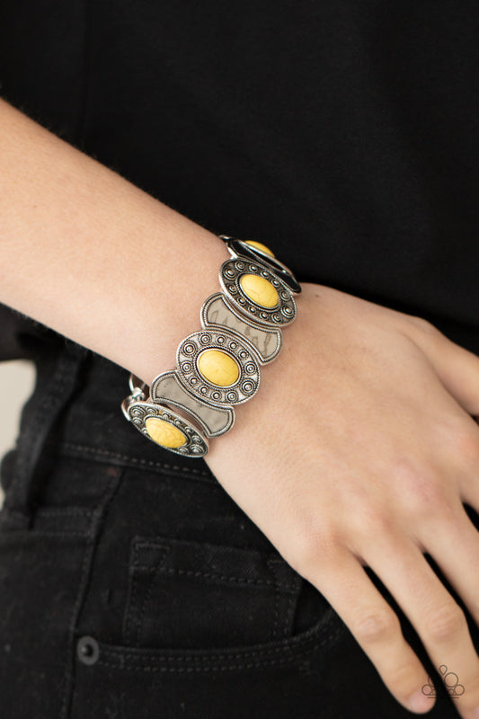 Desert Relic - Yellow Stone Enhanced Silver Frame Paparazzi Stretch Bracelet