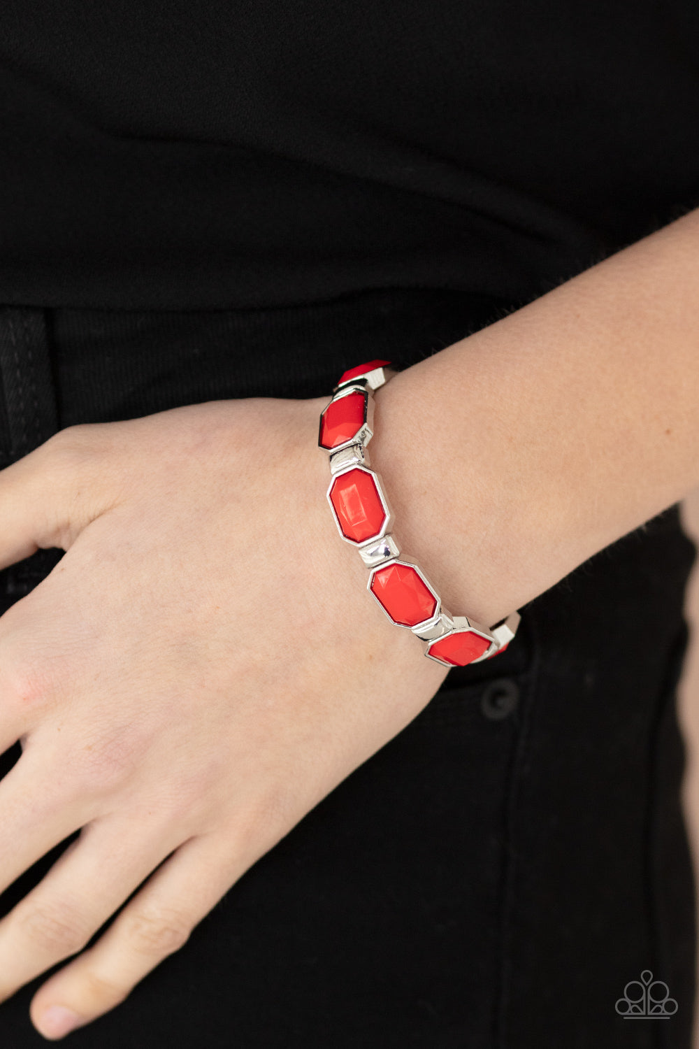 Fashion Fable - Red Faceted Beaded Paparazzi Stretch Bracelet