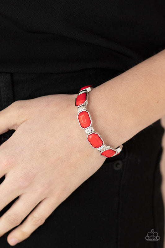 Fashion Fable - Red Faceted Beaded Paparazzi Stretch Bracelet