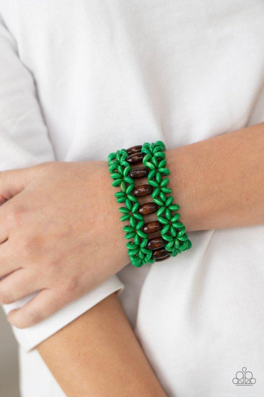 Bali Beach Retreat - Green & Brown Wooden Bead Paparazzi Stretch Bracelet