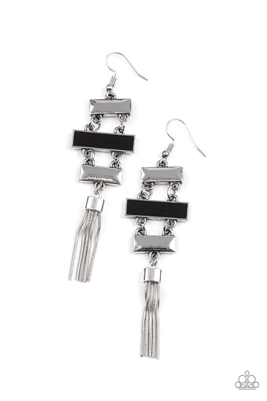 Mind, Body, and SEOUL - Black Rectangular Frame/Silver Tassel Paparazzi Earrings