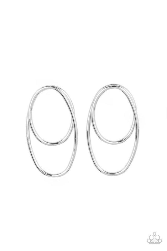 So OVAL-Dramatic - Silver Stacked Oval Paparazzi Post Earrings