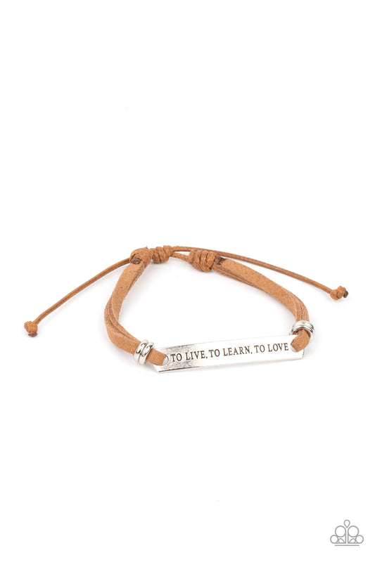 To Live, To Learn, To Love - Brown Suede & Stamped Silver Plate Paparazzi Urban Bracelet