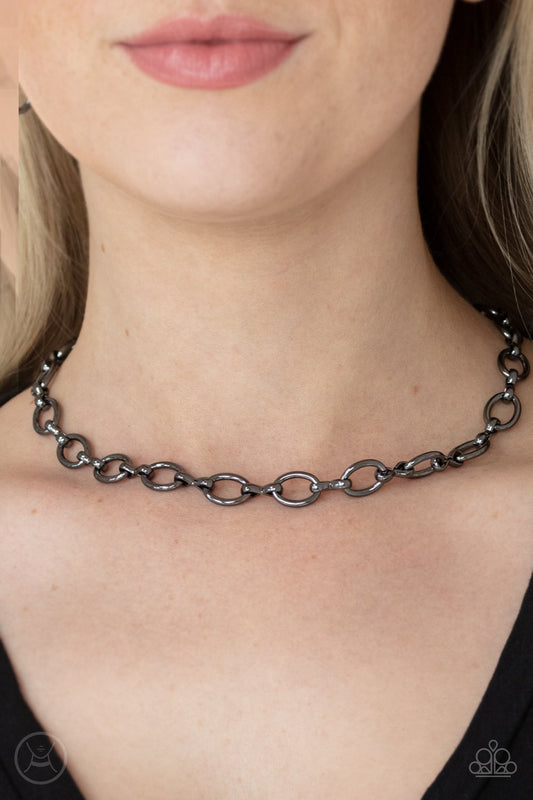 Craveable Couture - Gunmetal Linked Oversized Oval Paparazzi Necklace & matching earrings