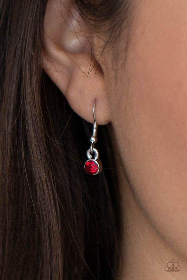 Glitz and Grind - Red Rhinestone Encrusted Silver Teardrop Paparazzi Pendant Necklace & matching earrings