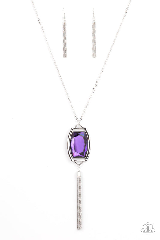 Timeless Talisman - Purple Oversized Gem & Silver Chain Pendant Paparazzi Necklace & matching earrings