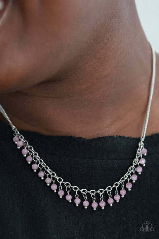 DEW a Double Take - Pink Dainty Cat's Eye Paparazzi Fringe Necklace & matching earrings