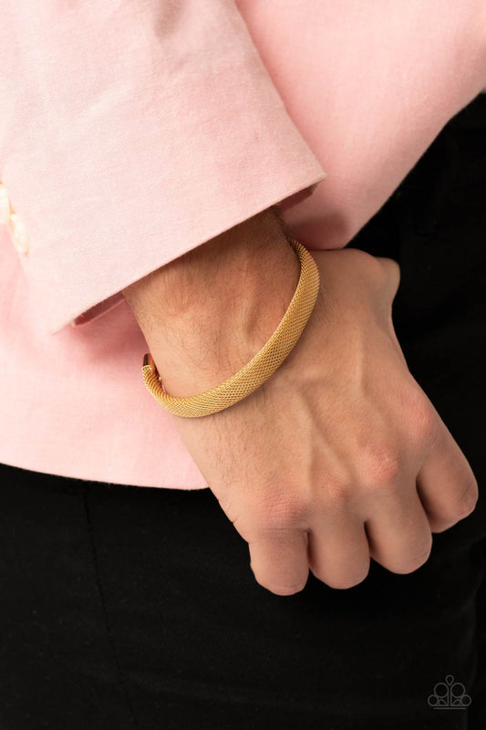 Ready, Willing, and CABLE - Gold Mesh-Like Chain Paparazzi Men's Cuff Bracelet