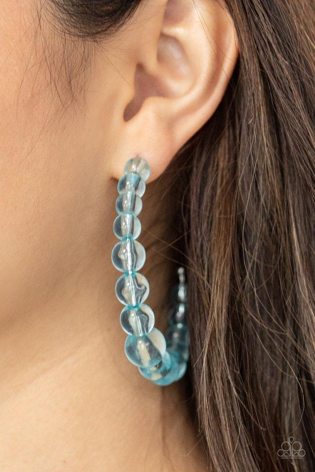 In The Clear - Blue Cerulean Beaded Paparazzi Hoop Earrings