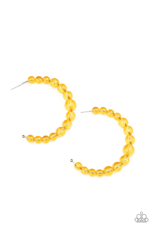 In The Clear - Orange Marigold Beaded Paparazzi Hoop Earrings