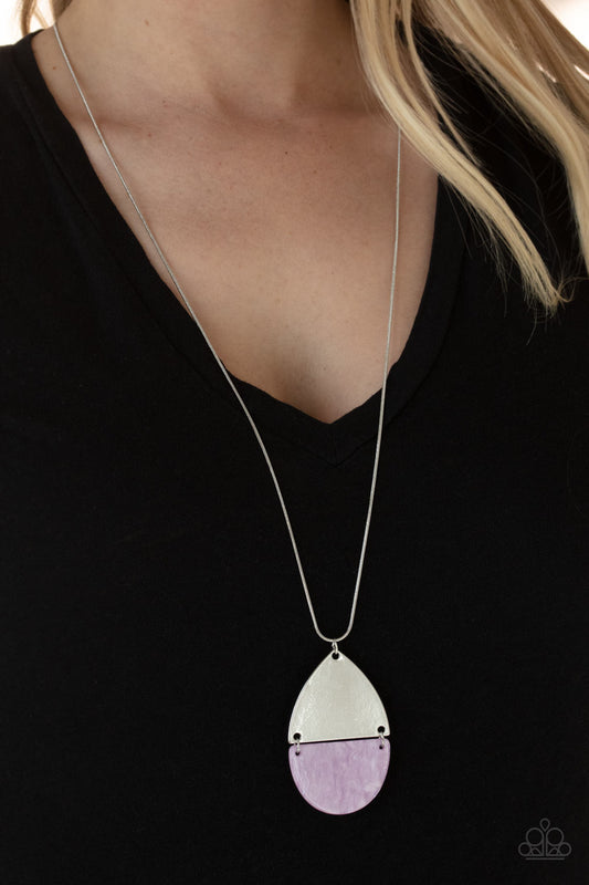 Rainbow Shores - Purple Shell-Like Half Moon/Silver Triangle Paparazzi Pendant Necklace & matching earrings Necklace