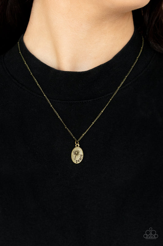 Be The Peace You Seek - Brass Dandelion & Stamped "Peace" Pendant Paparazzi Necklace & matching earrings