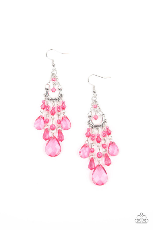 Paid Vacation - Pink Beaded Paparazzi Earrings