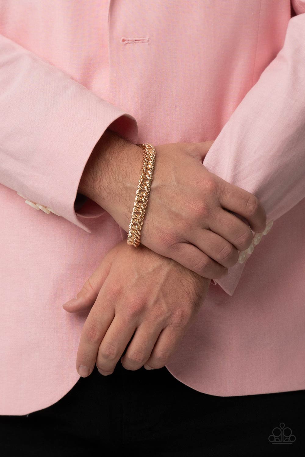 On The Up and UPPERCUT - Gold Oversized Chain Paparazzi Adjustable Men's Bracelet