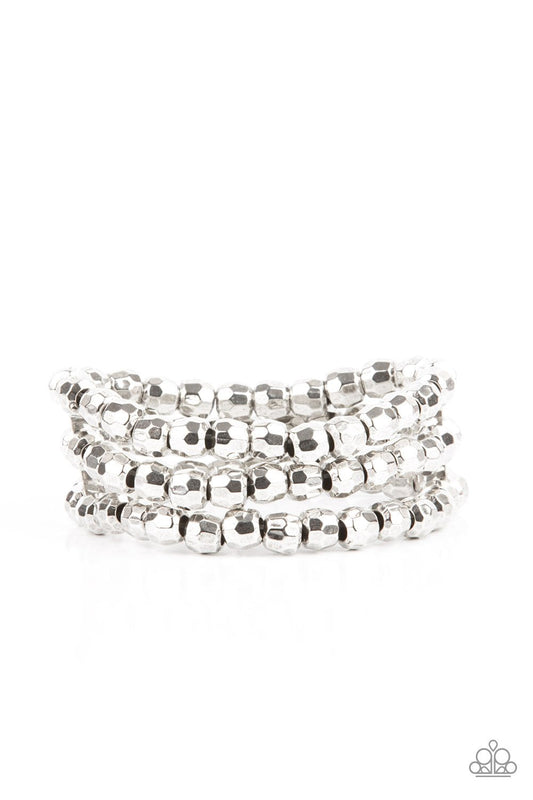 Magnetically Maven - Silver Faceted Beaded Paparazzi Stretch Bracelet