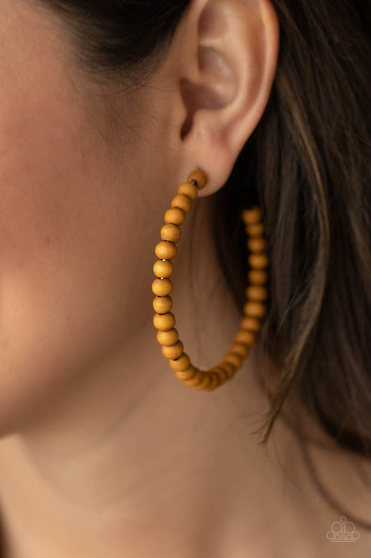 Should Have, Could Have, WOOD Have - Brown Wooden Beaded Paparazzi Hoop Post Earrings