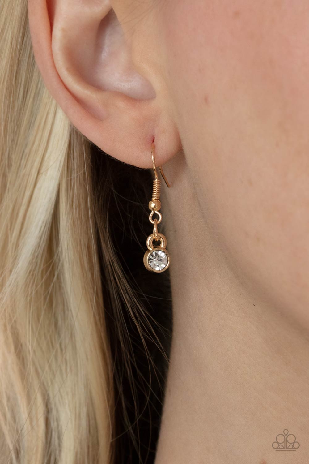 Deluxe Diadem - Gold Petals & White Rhinestone Pendant Paparazzi Necklace & matching earrings