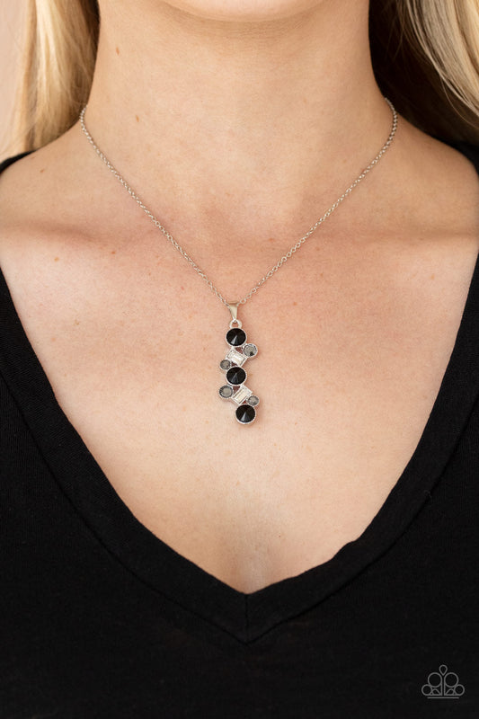 Classically Clustered - Black, Hematite, & White Rhinestone Pendant Paparazzi Necklace & matching earrings