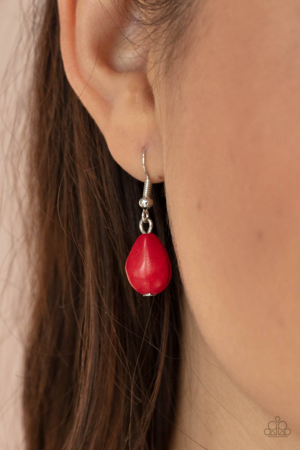 Here Today, PATAGONIA Tomorrow - Red Teardrop Stone Paparazzi Pendant Necklace & matching earrings