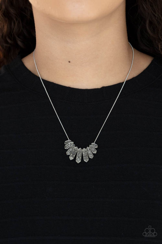 Monumental March - Silver Obelisk-Like Monument Paparazzi Necklace & matching earrings