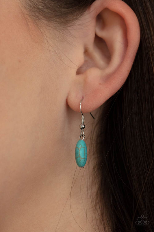 Natural Novice - Blue/Turquoise Stone, Wooden Square, & White Shell Paparazzi Pendant Necklace & matching earrings