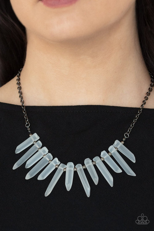 Ice Age Intensity - Gunmetal Dainty Beads & Glassy-Like Icicle Beaded Paparazzi Necklace & matching earrings