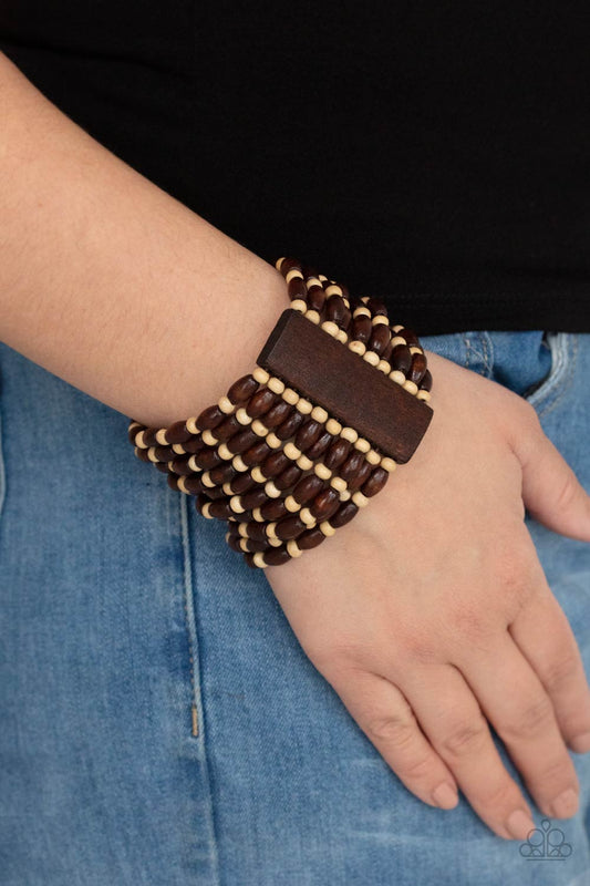 Cayman Carnival - Brown & White Wooden Beaded Paparazzi Stretch Bracelet