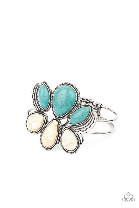 Botanical Badlands - White & Turquoise Stone Paparazzi Hinge Bracelet
