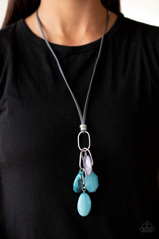 Fundamentally Flirtatious - Blue & Gray Oversized Beaded Paparazzi Pendant Necklace & matching earrings