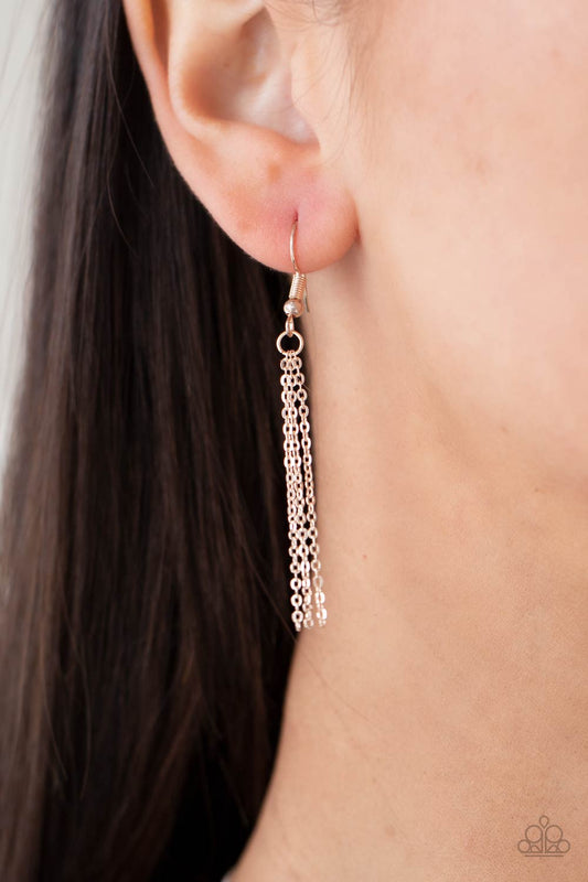 TIDE You Over - Rose Gold & White Shell-Like Triangular Disc Pendant Paparazzi Necklace & matching earrings