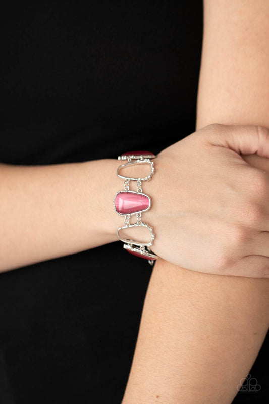 Yacht Club Couture - Pink Asymmetrical Cat's Eye Paparazzi Adjustable Bracelet
