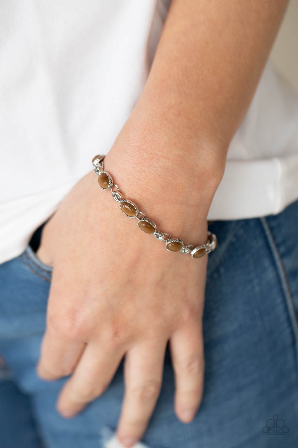 Blissfully Beaming - Brown Cat's Eye Stone Paparazzi Adjustable Bracelet