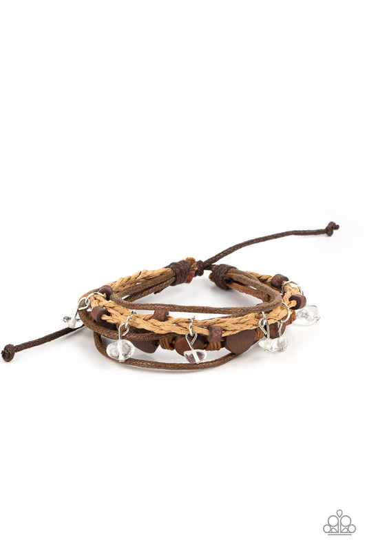 Run The Rapids - Brown Leather, Flat Wooden Beads, & Small White Stone Paparazzi Urban Bracelet