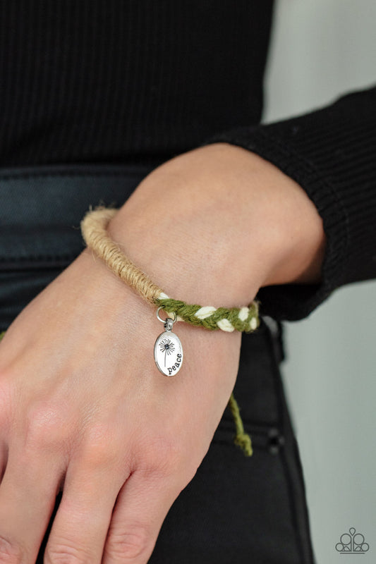 Perpetually Peaceful - Green & White Twine Braided "Peace" Paparazzi Urban Bracelet