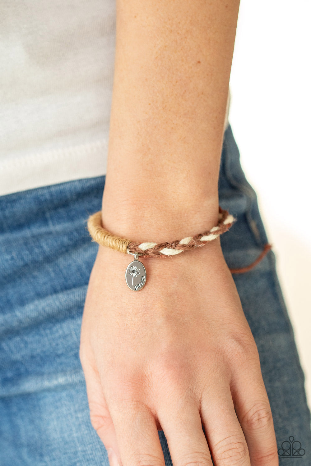 Perpetually Peaceful - Brown & White Twine Braided "Peace" Paparazzi Urban Bracelet