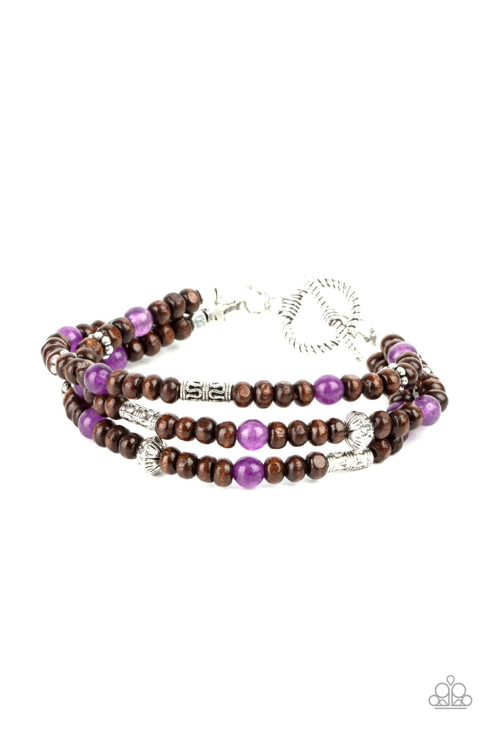Woodsy Walkabout - Purple Stone & Wooden Beaded Paparazzi Toggle Bracelet