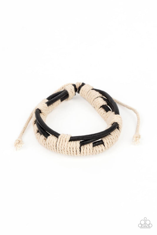 Nautical Distance - Black Leather/White Cording Paparazzi Urban Bracelet