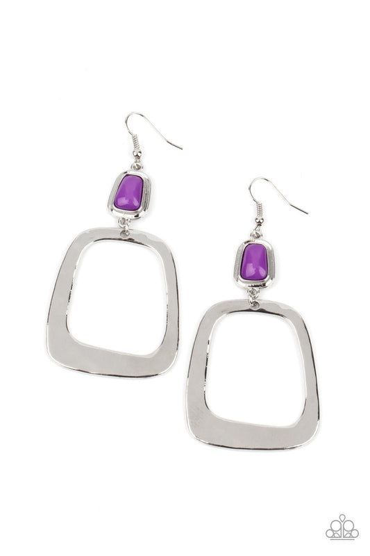 Material Girl Mod - Purple Bead/Silver Square Frame Paparazzi Earrings