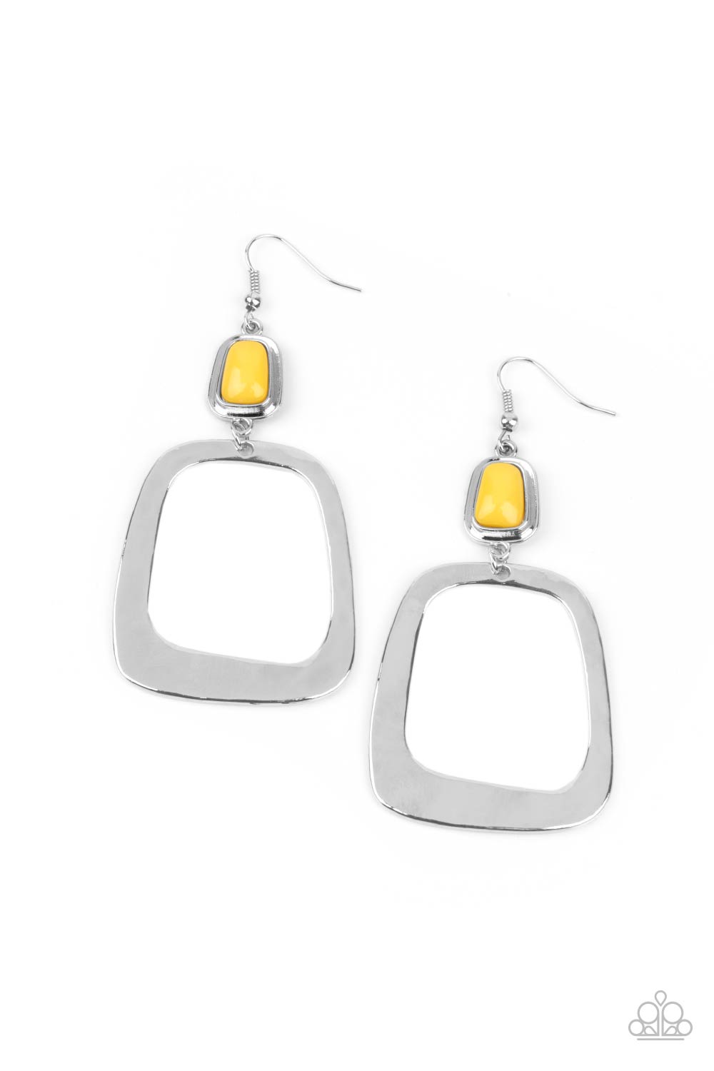 Material Girl Mod - Yellow Bead & Oversized Square Hoop Paparazzi Earrings